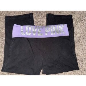 Vtg Y2K Victoria's‎ Secret Pink Fold Over Leggings Purple Capri Rhinestone